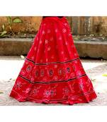 Pink Base Colored  Printed Flower Pattern With Cotton Border Big Flare Full Length Skirt Pattern 1