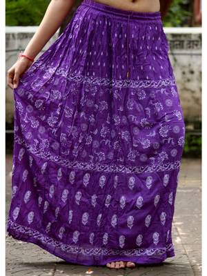 Violet Base White Printed Cotton Blend Long Skirt 1