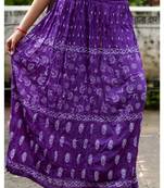 Violet Base White Printed Cotton Blend Long Skirt