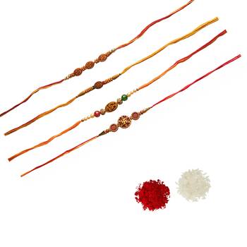 Designer Swastik and OM Rakhi Set of 4 Rakhi :: Roli Tika for Brother 2