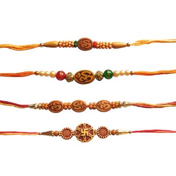 Designer Swastik and OM Rakhi Set of 4 Rakhi :: Roli Tika for Brother 3