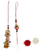 Beautiful Designer Lumba Rakhi Set :: Roli Tika for Bhaiya and Bhabhi (1 Rakhi 1 Lumba)