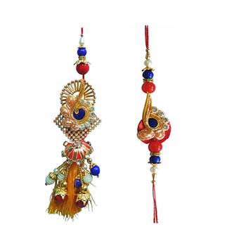 Beautiful Designer Lumba Rakhi Set :: Roli Tika for Bhaiya and Bhabhi (1 Rakhi 1 Lumba) 2