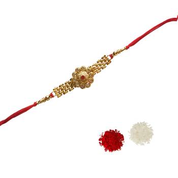 Beautiful Designer Golden Bracelet Rakhi :: Roli Tika for Brother 1