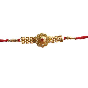 Beautiful Designer Golden Bracelet Rakhi :: Roli Tika for Brother 2
