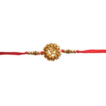 Beautiful Designer Golden OM Rakhi :: Roli Tika for Brother 3
