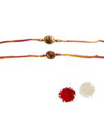Beautiful Designer Meenakari Work Rakhi Set of Ganesha and Kanha :: Roli Tika for Brother (2 Rakhi)