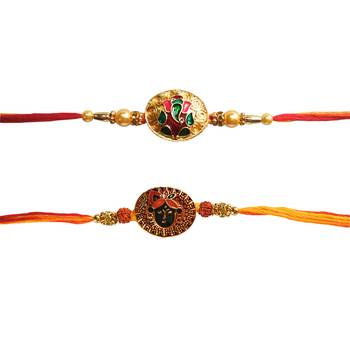 Beautiful Designer Meenakari Work Rakhi Set of Ganesha and Kanha :: Roli Tika for Brother (2 Rakhi) 2