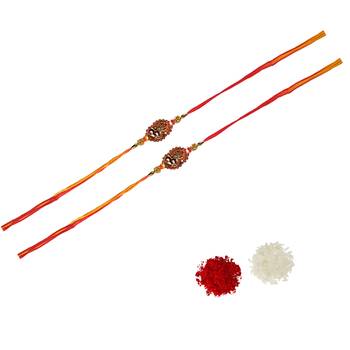 Beautiful Designer OM Rakhi Set :: Roli Tika for Brother (2 Rakhi) 2