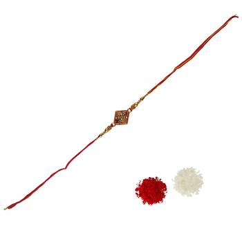 Beautiful Designer Rakhi :: Meenakari and Zircon Work in Mauli Thread :: Roli Tika for Brother (Single Rakhi) 2