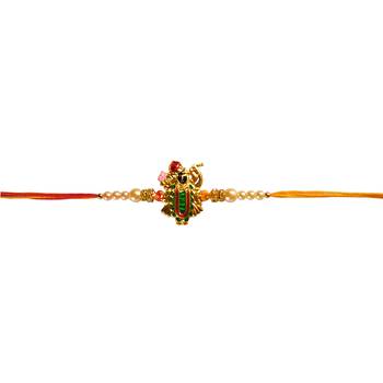 Beautiful Designer Meenakari Work Rakhi of Shri Baanke Bihari ji :: Roli Tika for Brother (Single Rakhi) 3