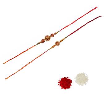 Designer Om and Swastik Rakhi Set :: Roli Tika for Brother (2 Rakhi) 2