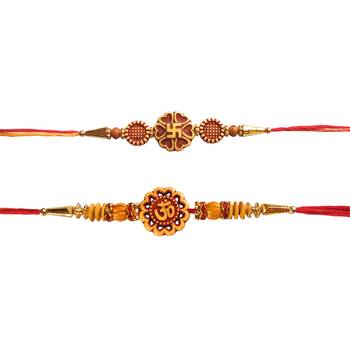 Designer Om and Swastik Rakhi Set :: Roli Tika for Brother (2 Rakhi) 3