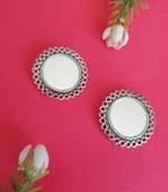 Infuzze Oxidised Silver-Toned Circular Oversized Studs With Mirror Work