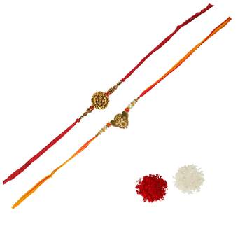 Designer Rakhi Set of 2 Golden Cut-work Rakhi :: Roli Tika for Brother 2