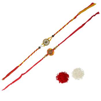 Set of Beautiful Cut-Work Plated Rakhi :: Roli Tika for Brother (2 Rakhi) 1