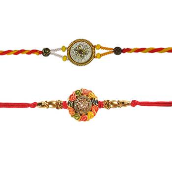 Set of Beautiful Cut-Work Plated Rakhi :: Roli Tika for Brother (2 Rakhi) 2