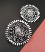 Infuzze Oxidised Silver-Toned Textured Circular Drop Earrings