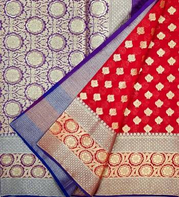 red woven banarasi saree with blouse 3