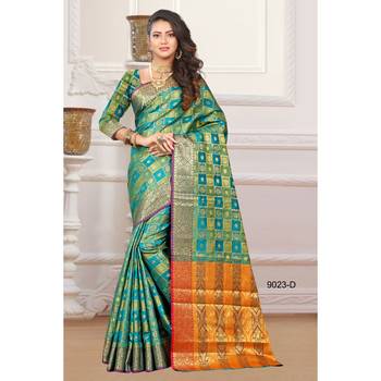 Green woven art silk saree with blouse 1