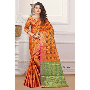 Orange woven art silk saree with blouse 1