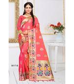 Pink woven art silk saree with blouse
