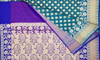 Sea Green woven Banarasi saree with blouse 2