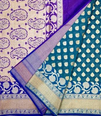 Sea Green woven Banarasi saree with blouse 3