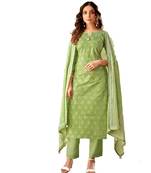 Green Embroidered Cotton Unstitched Salwar With Dupatta