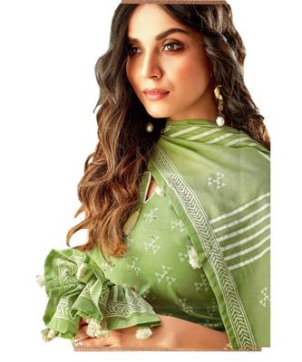 Green Embroidered Cotton Unstitched Salwar With Dupatta 2