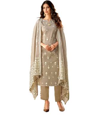 Orange Embroidered Cotton Unstitched Salwar With Dupatta 1