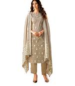 Orange Embroidered Cotton Unstitched Salwar With Dupatta