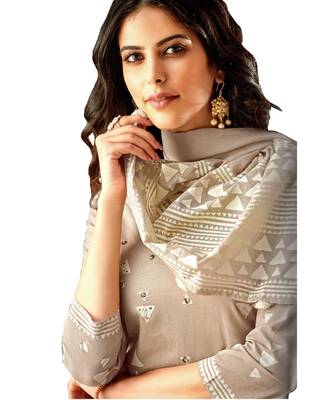 Orange Embroidered Cotton Unstitched Salwar With Dupatta 2