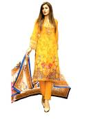 Yellow Printed Lawn Cotton Unstitched Salwar With Dupatta