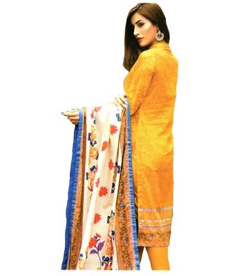 Yellow Printed Lawn Cotton Unstitched Salwar With Dupatta 2