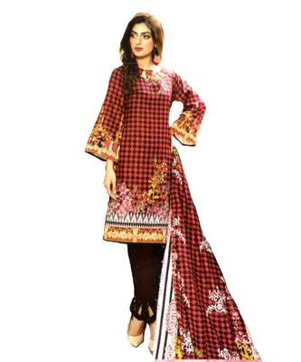 Maroon Printed Lawn Cotton Unstitched Salwar With Dupatta 1