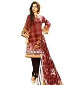 Maroon Printed Lawn Cotton Unstitched Salwar With Dupatta