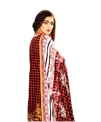Maroon Printed Lawn Cotton Unstitched Salwar With Dupatta 2