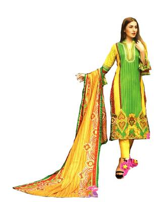 Green Printed Lawn Cotton Unstitched Salwar With Dupatta 1