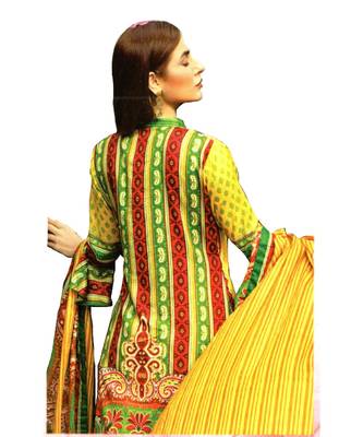 Green Printed Lawn Cotton Unstitched Salwar With Dupatta 2