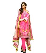 Pink Printed Lawn Cotton Unstitched Salwar With Dupatta