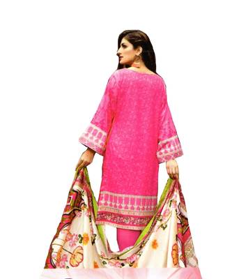 Pink Printed Lawn Cotton Unstitched Salwar With Dupatta 2