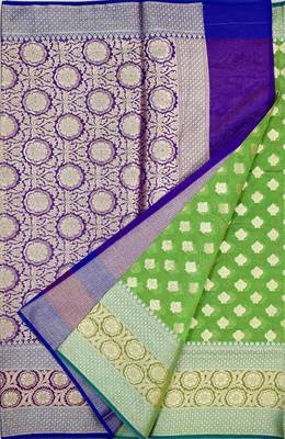 parrot green woven banarasi saree with blouse 1