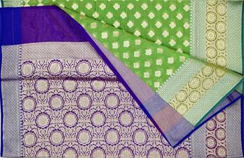 parrot green woven banarasi saree with blouse 2