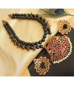 Beautiful Kemp Green Black Agates Double Layer Designer Necklace Set