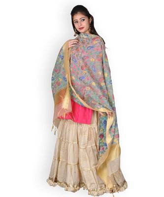 Beige Banarasi Cotton Silk Dupatta With Multi-Coloured Weave 1