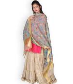 Beige Banarasi Cotton Silk Dupatta With Multi-Coloured Weave