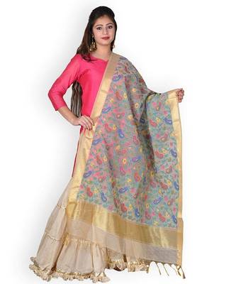 Beige Banarasi Cotton Silk Dupatta With Multi-Coloured Weave 2