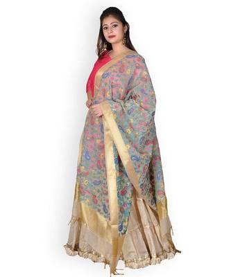 Beige Banarasi Cotton Silk Dupatta With Multi-Coloured Weave 3
