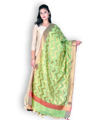 Green Banarasi Cotton Silk Dupatta With Zari Weave 1